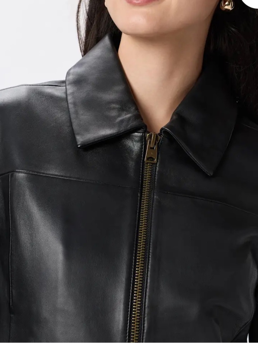 Quince 100% Leather Cropped Zip Front Jacket True Black Medium - Picture 2 of 11